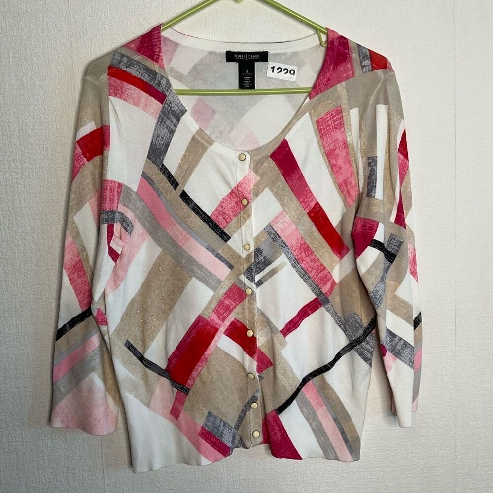 White House Black Market Women’s Medium 3/4 Sleeve Snap Button Shimmer Cardigan